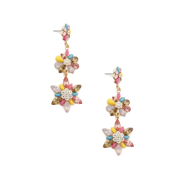BRAND NEW Tiered Flower Faux Gem Drop Earrings - Picture 2 of 2